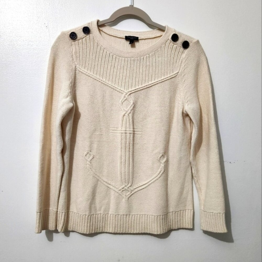 Talbots Cream Anchor Nautical Knit Pullover Sweater Size Medium Petite Women’s